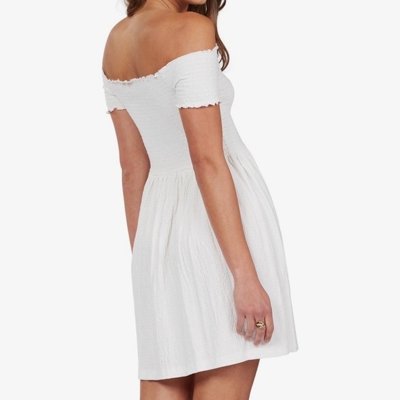 Roxy White Smocked Hanging Off-The-Shoulder Dress - Picture 3 of 9